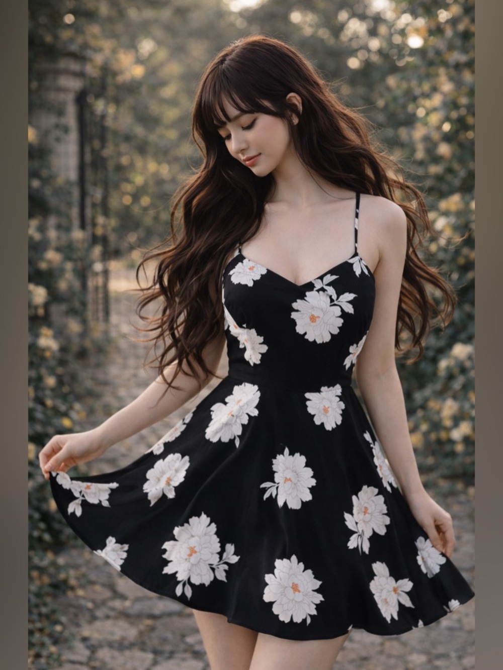 Midnight Petals in a Moonlit Garden blooming floral cottagecore romance dress